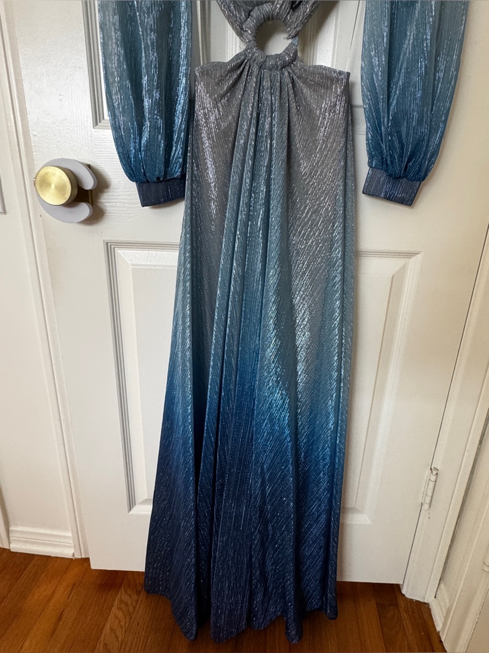 PatBO Metallic Ombre Long Sleeve Gown in Silver and Blue